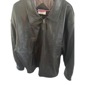 Y2K Preswick & Moore Mens Black Genuine Leather Full Zip Bomber Jacket XL